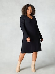 Live Unlimited Black Knitted V-Neck Dress - Image 1 of 5