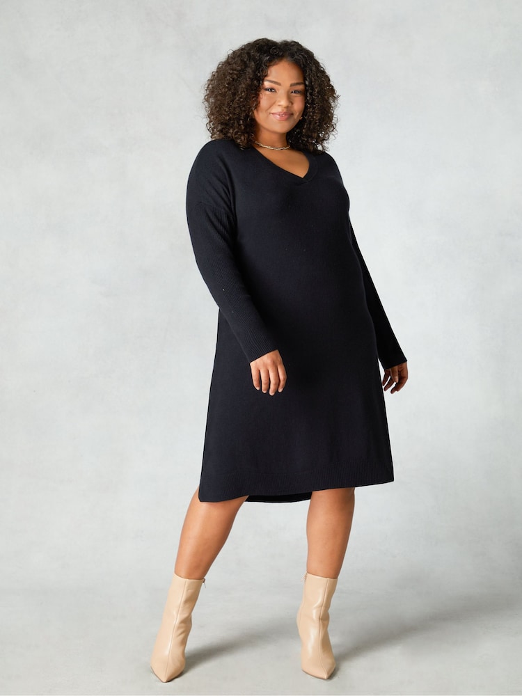 Live Unlimited Black Knitted V-Neck Dress - Image 1 of 5