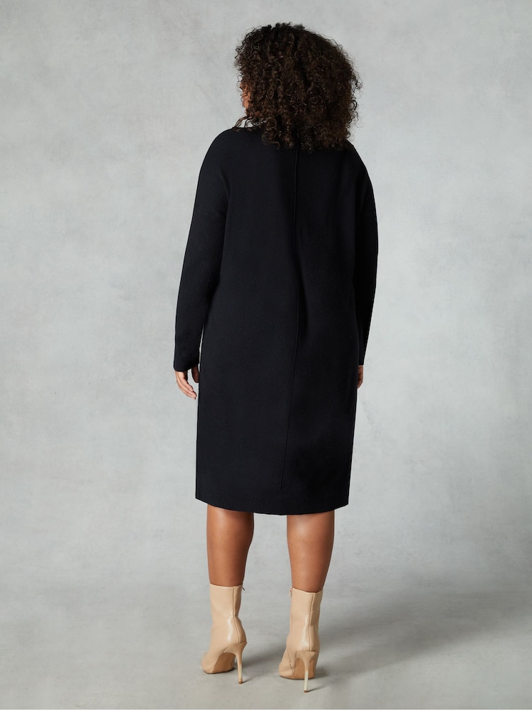 Live Unlimited Black Knitted V-Neck Dress - Image 2 of 5