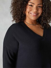 Live Unlimited Black Knitted V-Neck Dress - Image 4 of 5