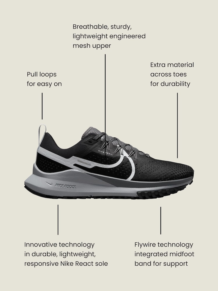 Nike Black React Pegasus Trail 4 Running Trainers - Image 4 of 4
