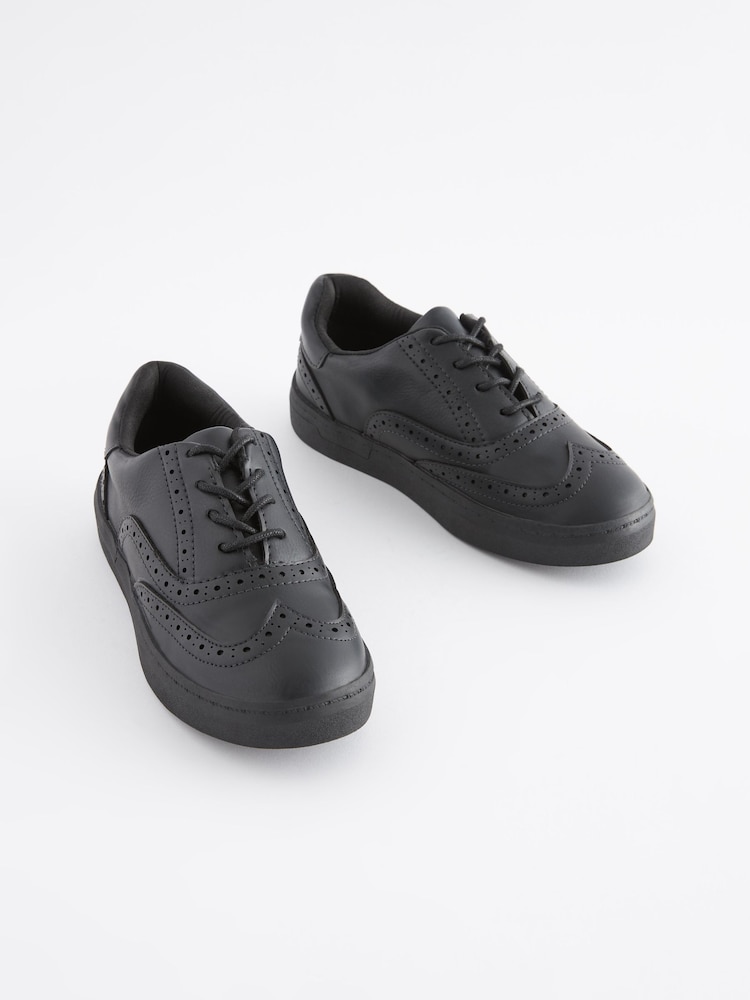 Black School Leather Lace-Up Brogue Shoes - Image 1 of 4 Black School Leather Lace-Up Brogue Shoes - Image 1 of 4