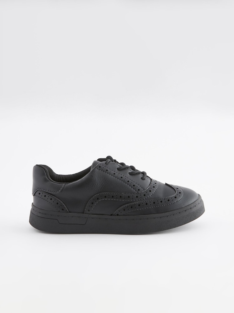 Black School Leather Lace-Up Brogue Shoes - Image 2 of 4 Black School Leather Lace-Up Brogue Shoes - Image 2 of 4