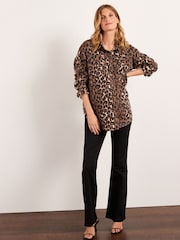 Animal Print Maternity/Nursing Oversize Denim Shirt - Image 3 of 6