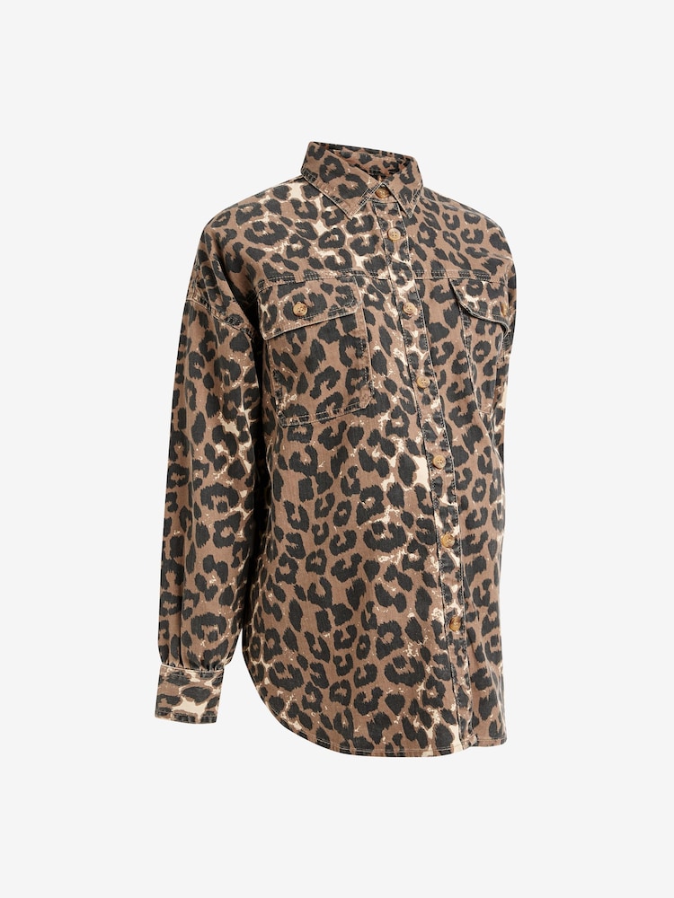 Animal Print Maternity/Nursing Oversize Denim Shirt - Image 6 of 6