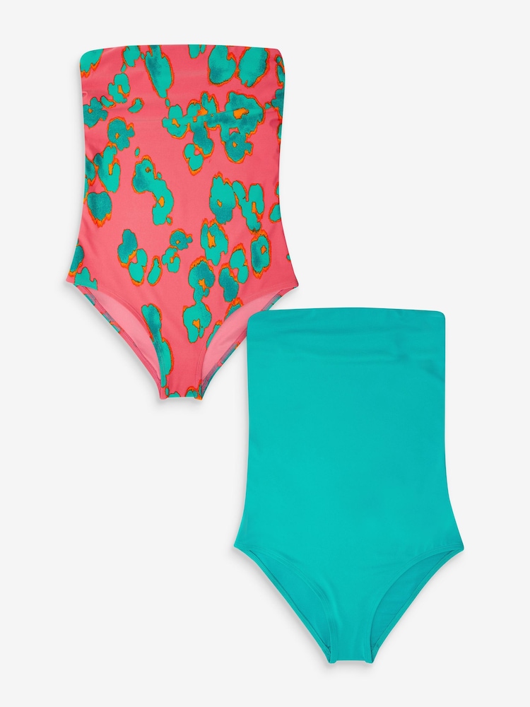 Pink/Blue Animal 2 Pack Bandeau Swimsuits - Image 1 of 3