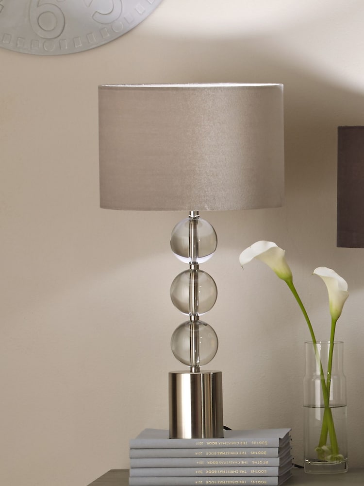 Pacific Grey Harris Tall Brushed Silver and Clear Glass Table Lamp - Image 1 of 3