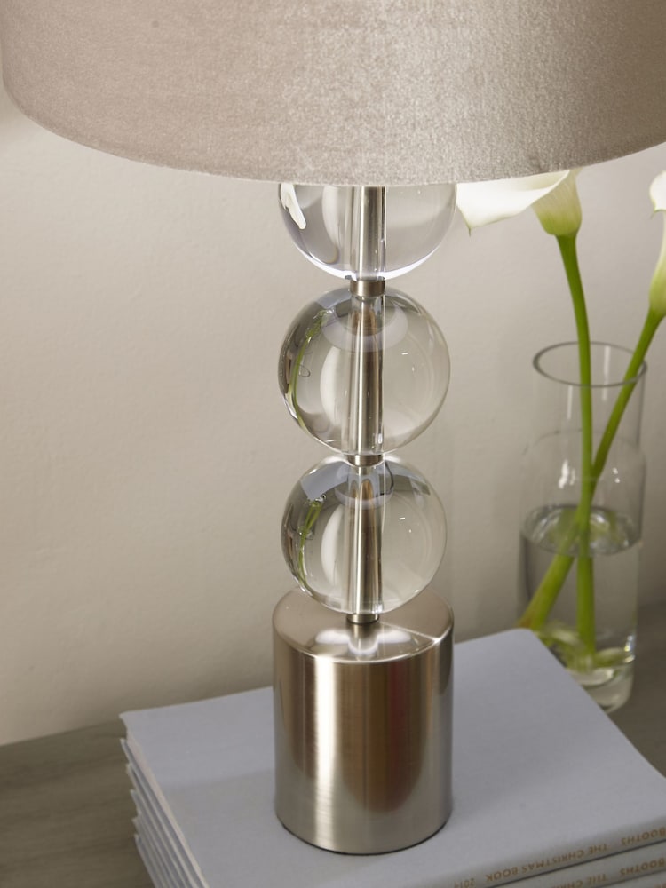 Pacific Grey Harris Tall Brushed Silver and Clear Glass Table Lamp - Image 2 of 3