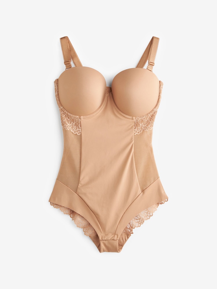 Caramel Nude DD+ Firm Tummy Control Lightly Padded Lace Body - Image 4 of 4