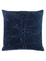 Furn Navy Blue 100% Cotton Angeles Floral Velvet Polyester Filled Cushion - Image 1 of 4