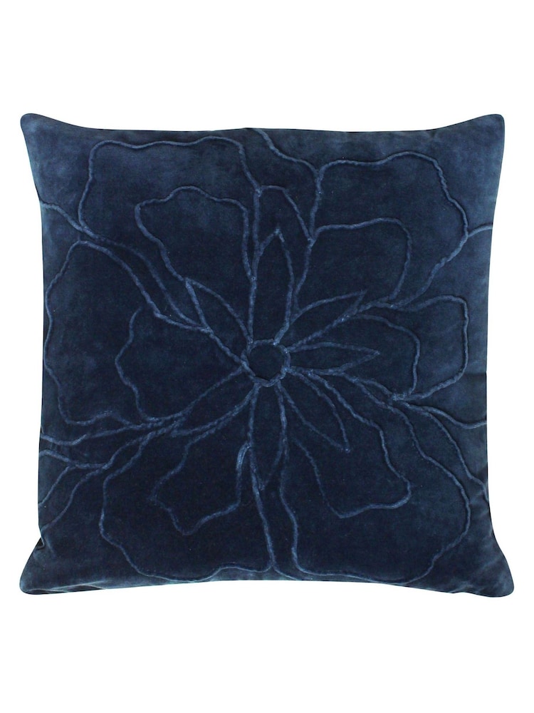 Furn Navy Blue 100% Cotton Angeles Floral Velvet Polyester Filled Cushion - Image 1 of 4