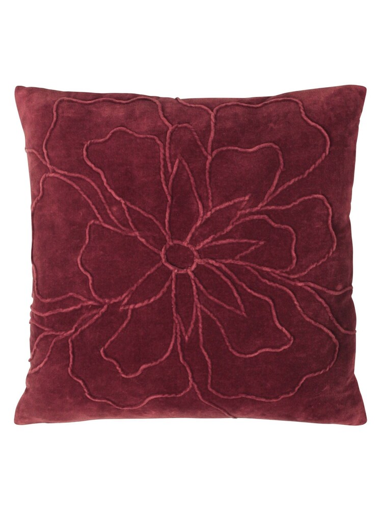 furn. Berry Red Angeles Floral Velvet Polyester Filled Cushion - Image 1 of 3
