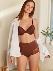 Caramel Nude Print Tummy Control Shaping Lace Back Brazilian Knickers 2 Pack - Image 3 of 6