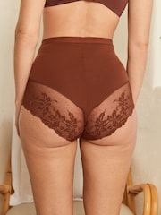 Caramel Nude Print Tummy Control Shaping Lace Back Brazilian Knickers 2 Pack - Image 4 of 6