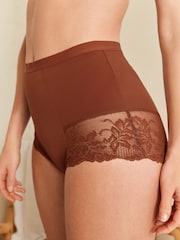 Caramel Nude Print Tummy Control Shaping Lace Back Brazilian Knickers 2 Pack - Image 5 of 6