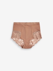 Caramel Nude Print Tummy Control Shaping Lace Back Brazilian Knickers 2 Pack - Image 6 of 6