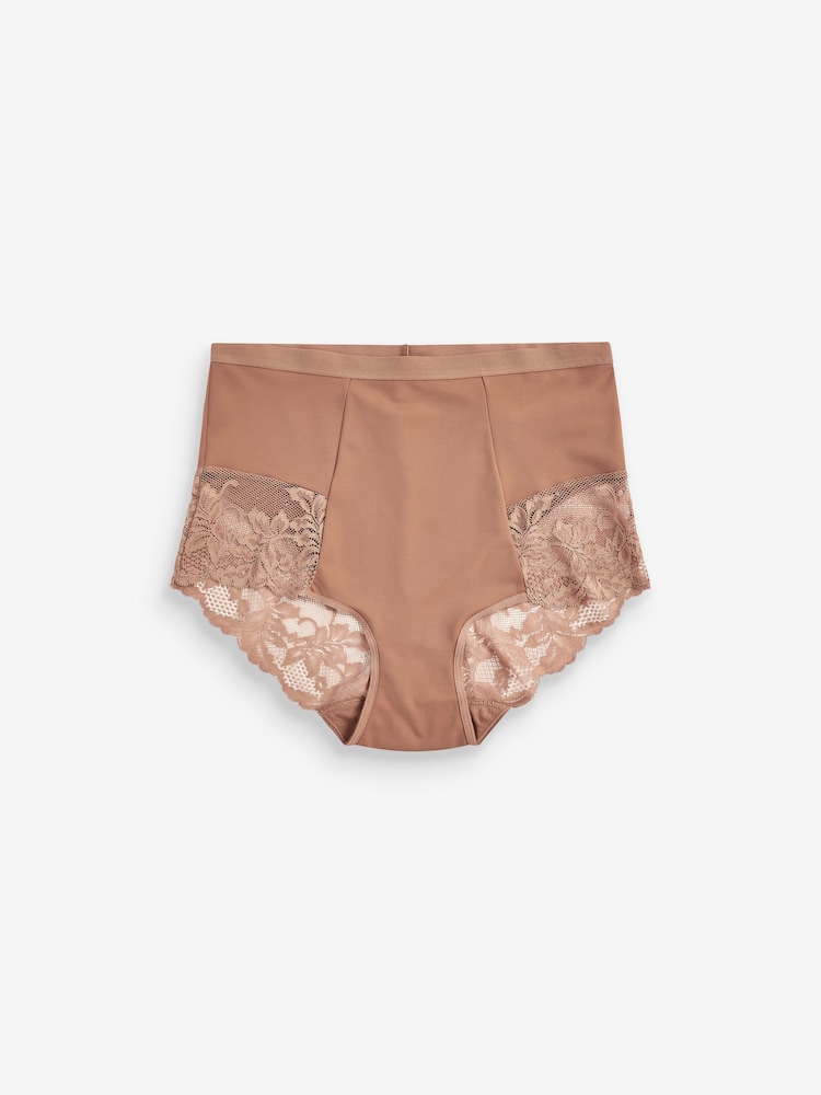 Caramel Nude Print Tummy Control Shaping Lace Back Brazilian Knickers 2 Pack - Image 6 of 6