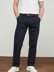 Navy Blue Straight Fit Belted Soft Touch Chino Trousers - Image 1 of 6