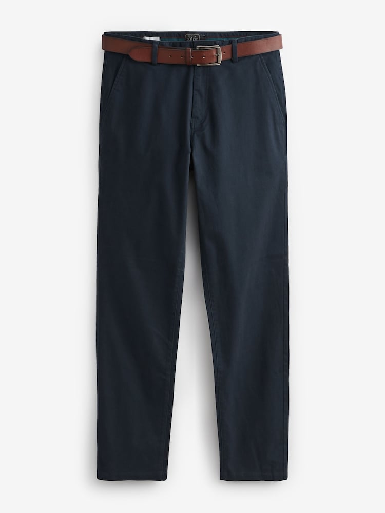 Navy Blue Straight Fit Belted Soft Touch Chino Trousers - Image 8 of 8 Navy Blue Straight Fit Belted Soft Touch Chino Trousers - Image 8 of 8