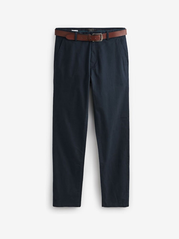 Navy Blue Straight Fit Belted Soft Touch Chino Trousers - Image 5 of 6