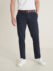 Navy Blue Slim Fit Belted Soft Touch Chino Trousers - Image 1 of 8