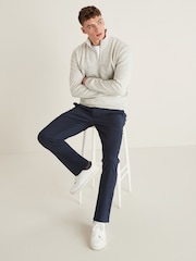 Navy Blue Slim Fit Belted Soft Touch Chino Trousers - Image 2 of 8