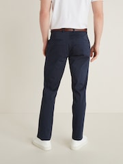 Navy Blue Slim Fit Belted Soft Touch Chino Trousers - Image 3 of 8