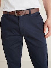 Navy Blue Slim Fit Belted Soft Touch Chino Trousers - Image 4 of 8
