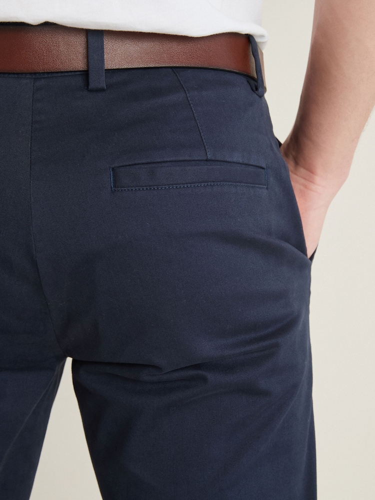 Navy Blue Slim Fit Belted Soft Touch Chino Trousers - Image 5 of 8