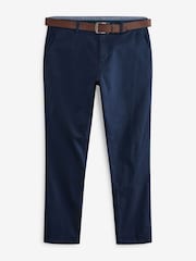 Navy Blue Slim Fit Belted Soft Touch Chino Trousers - Image 6 of 8