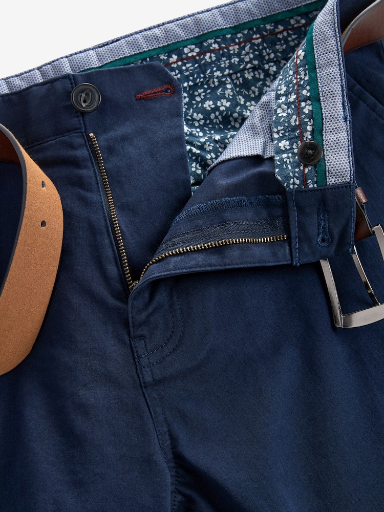 Navy Blue Slim Fit Belted Soft Touch Chino Trousers - Image 7 of 8