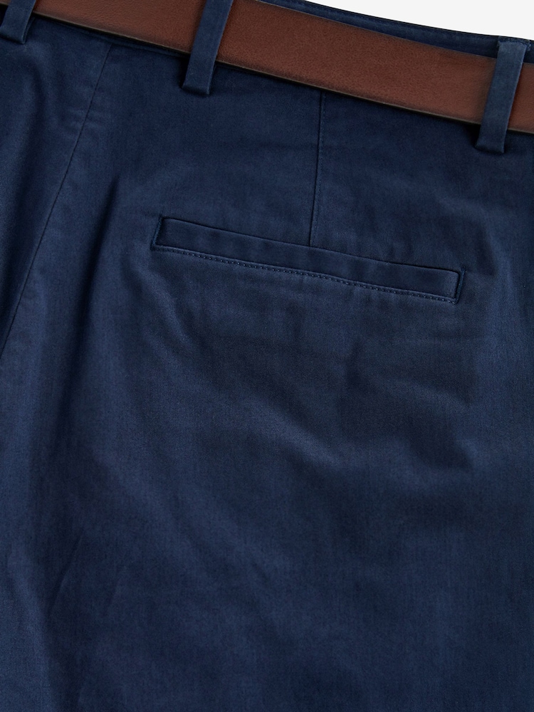 Navy Blue Slim Fit Belted Soft Touch Chino Trousers - Image 8 of 8