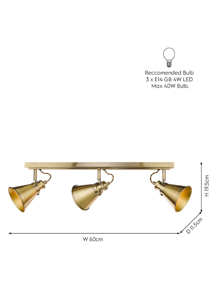 Laura Ashley Brass Rufus 3 Light Linear Pendant Bar Ceiling Light - Image 3 of 3
