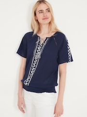 M&Co Blue Embroidered Tassel Detail Top - Image 1 of 5