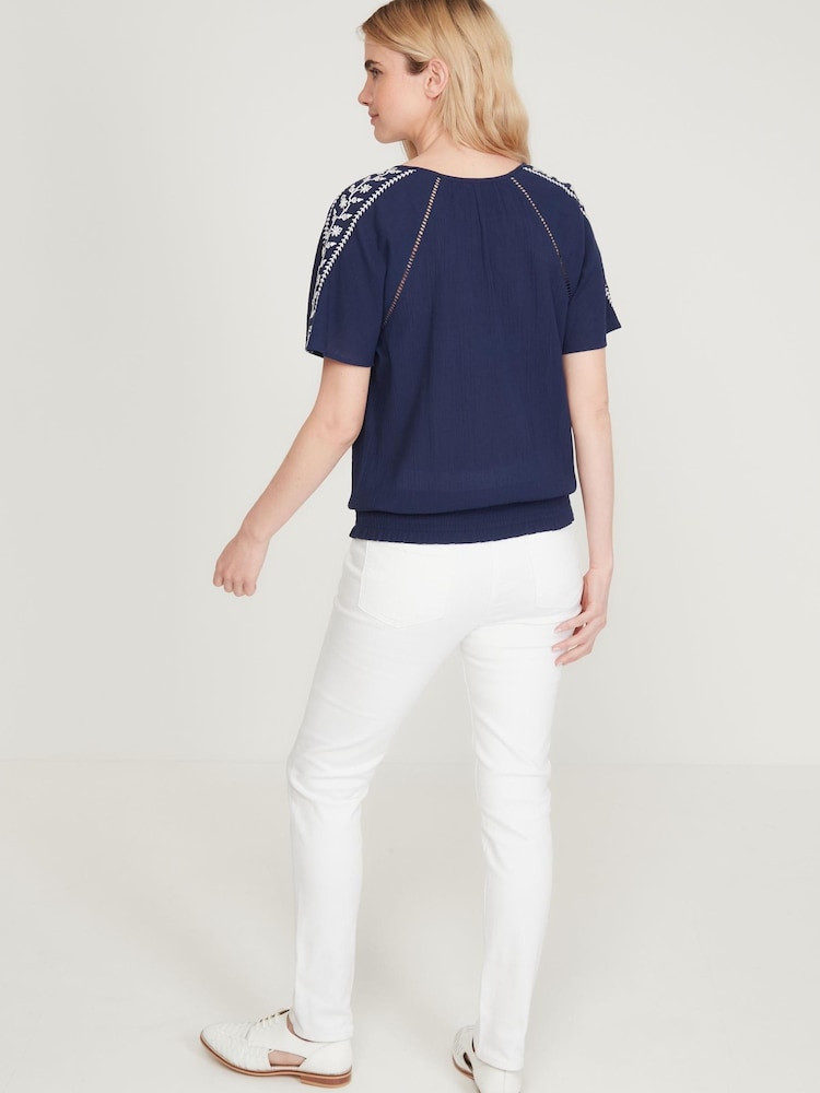 M&Co Blue Embroidered Tassel Detail Top - Image 2 of 5