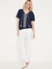 M&Co Blue Embroidered Tassel Detail Top - Image 4 of 5