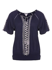 M&Co Blue Embroidered Tassel Detail Top - Image 5 of 5