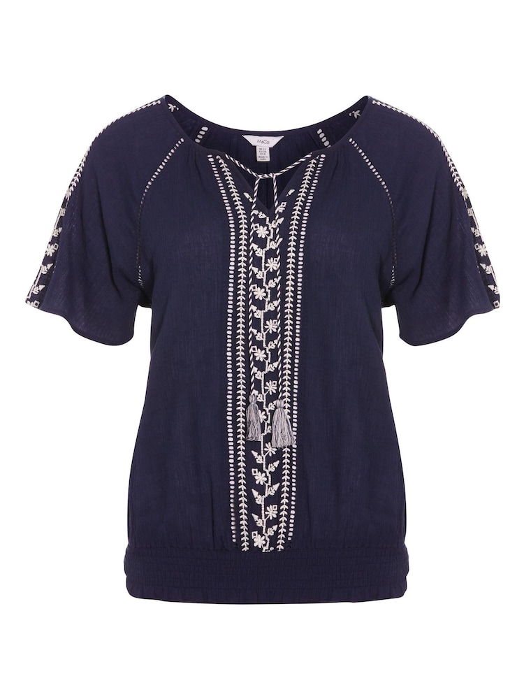 M&Co Blue Embroidered Tassel Detail Top - Image 5 of 5