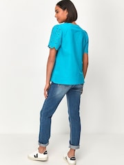 M&co Kurzärmeliges Top mit Lochstickerei, Blau - Bild 4 von 5