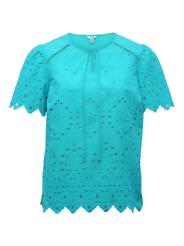 M&co Kurzärmeliges Top mit Lochstickerei, Blau - Bild 5 von 5