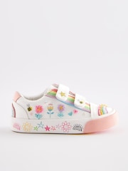 Weiß, Regenbogen, Verzierung - Turnschuhe mit Klettverschluss und verziertem Riemen - Bild 2 von 7