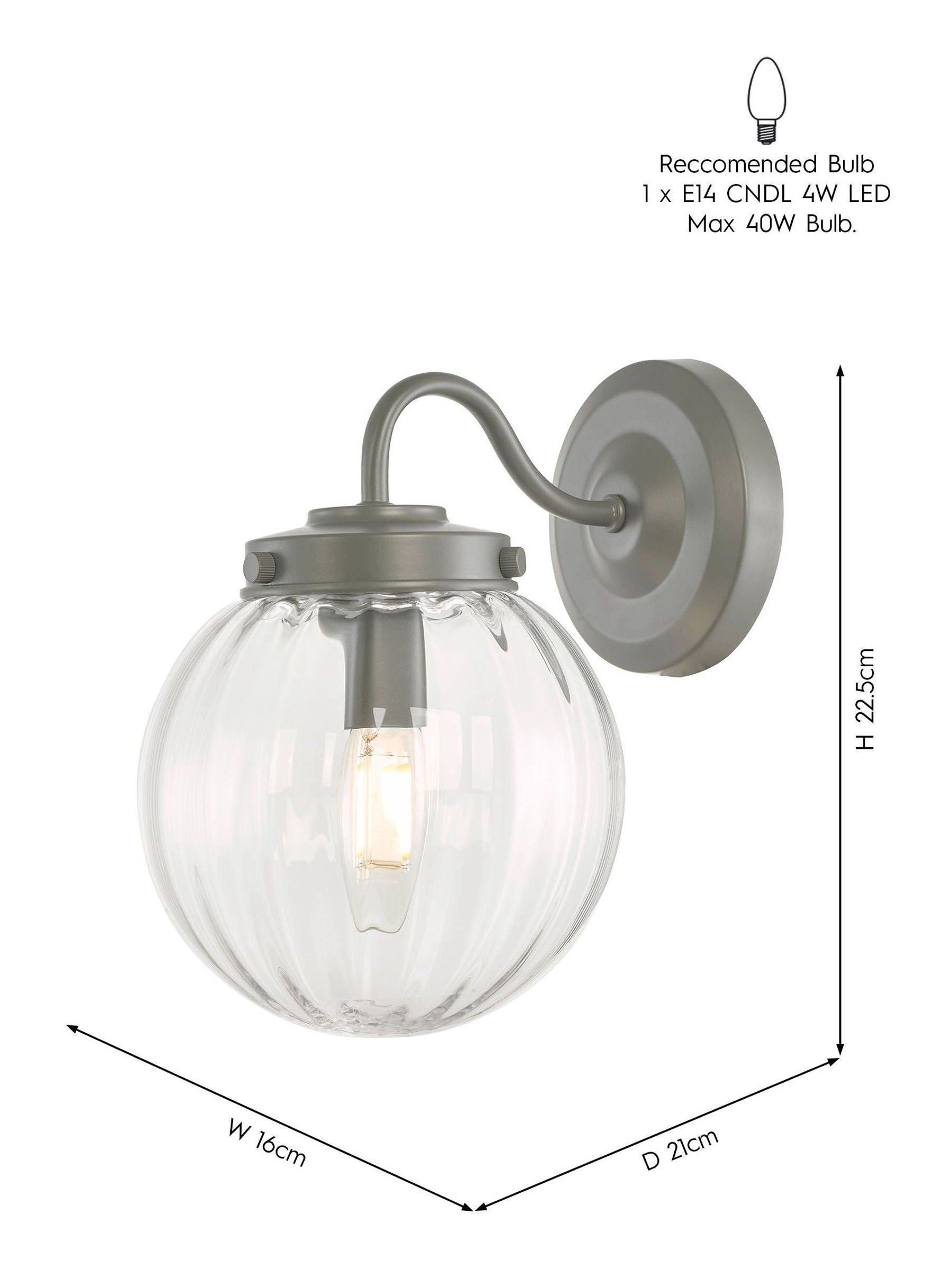 Laura Ashley Georgie Outdoor IP44 Matt Grey & Glass Wall Light