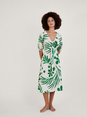 Monsoon Green Abstract Palm Print Tie Front Midi Dress - Image 1 of 4