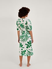 Monsoon Green Abstract Palm Print Tie Front Midi Dress - Image 2 of 4