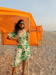 Monsoon Green Abstract Palm Print Tie Front Midi Dress - Image 3 of 4