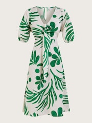 Monsoon Green Abstract Palm Print Tie Front Midi Dress - Image 4 of 4