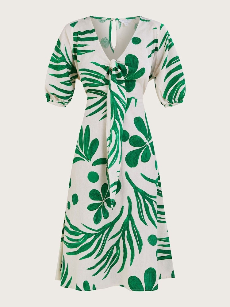 Monsoon Green Abstract Palm Print Tie Front Midi Dress - Image 4 of 4 Monsoon Green Abstract Palm Print Tie Front Midi Dress - Image 4 of 4