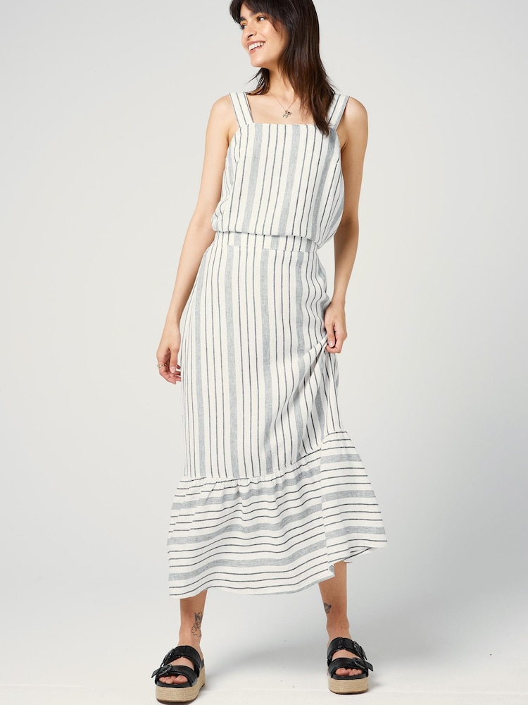 Blue/White Stripe Linen Blend Top - Image 2 of 5 Blue/White Stripe Linen Blend Top - Image 2 of 5