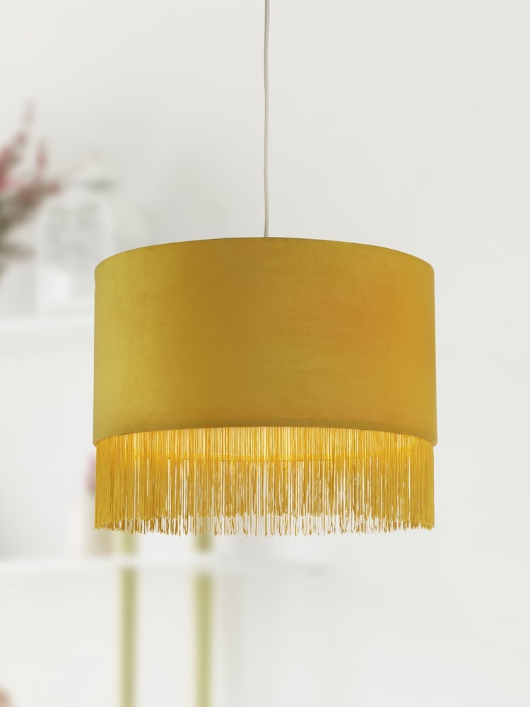 Searchlight Mustard Yellow Geena Velvet Fringe Shade Shade - Image 1 of 3