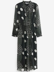 Schwarz/Weiß gepunktet - Langärmeliges Midi-Kleid aus Chiffonmix - Bild 5 von 5